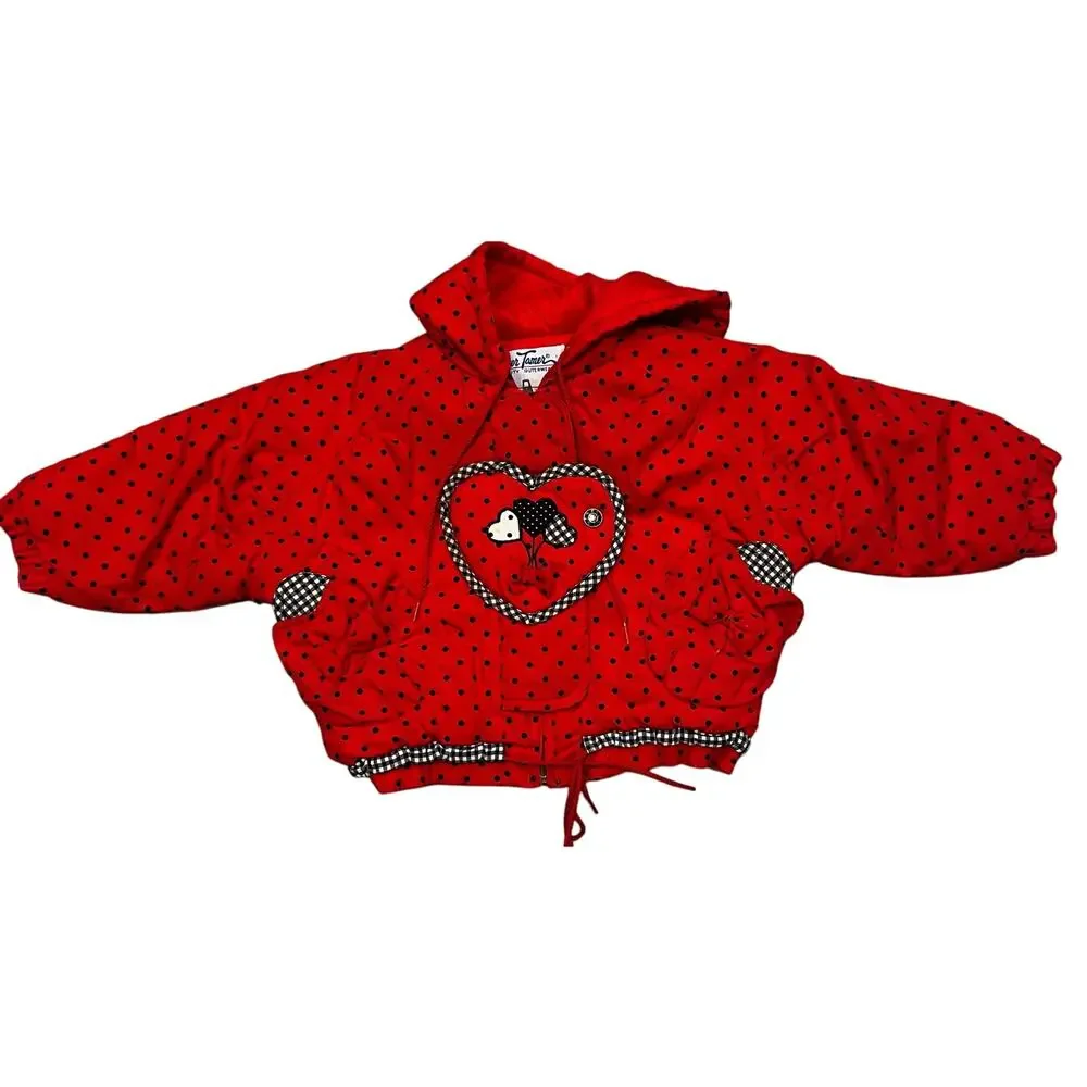 Vintage Red Polkadot and heart toddler puffer coat size 24 months red,black